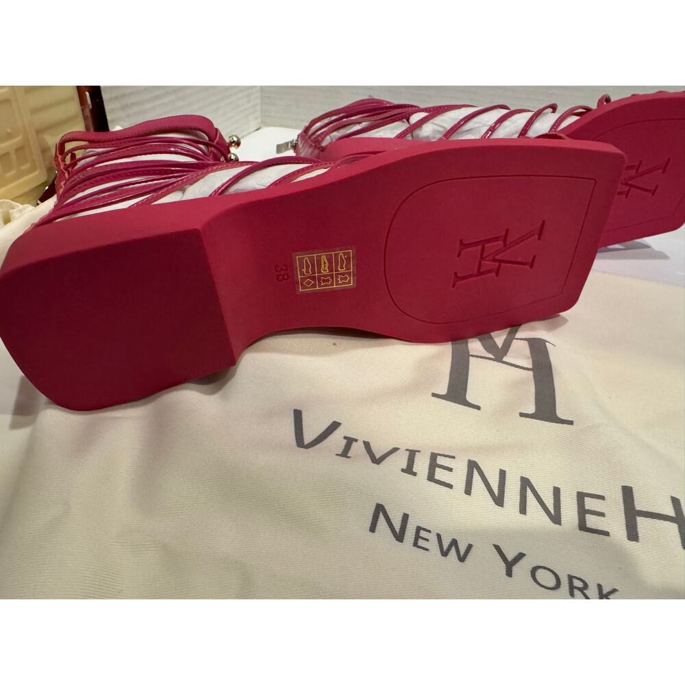 Vivienne Hu New York women's Leather gladiator Studded Cage Sandals 8M fuchsia - Picture 4 of 5